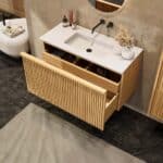Natureiche Badezimmermöbel 100 cm mit glatter Front, Innenschublade und Solid-Surface-Waschtisch
