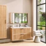 Wandhängendes Badezimmermöbel 120 cm aus Natureiche mit Riffelfront und zwei Softclose-Schubladen