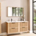 Wandhängendes Badezimmermöbel 140 cm aus Natureiche mit Riffelfront und zwei Softclose-Schubladen