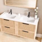 Wandhängendes Badezimmermöbel 140 cm aus Natureiche mit Riffelfront und zwei Softclose-Schubladen