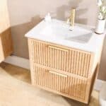 Wandhängendes Badezimmermöbel 70 cm aus Natureiche mit Riffelfront und zwei Softclose-Schubladen