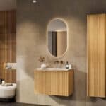 Natureiche Badezimmermöbel 80 cm mit glatter Front, Innenschublade und Solid-Surface-Waschtisch