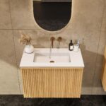 Natureiche Badezimmermöbel 80 cm mit glatter Front, Innenschublade und Solid-Surface-Waschtisch