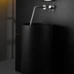 Moderne Waschtischarmatur Wandmontage in Gebürstetes Nickel, für die Montage über Waschtisch oder Aufsatzwaschbecken, als Komplettset inklusive passendem Click-Clack-Verschluss  Der Click-Clack-Verschluss lässt sich durch Drücken einfach öffnen und schlie