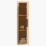 Kompakter Badezimmerschrank mit 2 Einlegeböden in Eiche natur mit Rillenfront 120 cm.