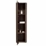 Softcube Badezimmerschrank 170 cm hoch mit abgerundeten Seiten und einer gerillten Front in dunkler Eiche und push-to-open Tür.