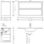 Wandhängendes Badmöbel 120 cm aus dunkler Eiche mit glatter Front und Keramik-Einzelwaschtisch (wandhängend)