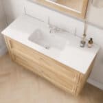 Wandhängendes Badezimmermöbel 120 cm aus Natureiche mit Landhausfront und zwei Softclose-Schubladen