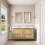 Wandhängendes Badezimmermöbel 140 cm aus Natureiche mit Landhausfront und zwei Softclose-Schubladen