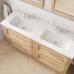 Wandhängendes Badezimmermöbel 140 cm aus Natureiche mit Landhausfront und zwei Softclose-Schubladen