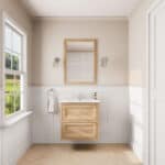 Wandhängendes Badezimmermöbel 70 cm aus Natureiche mit Landhausfront und zwei Softclose-Schubladen