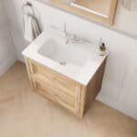 Wandhängendes Badezimmermöbel 70 cm aus Natureiche mit Landhausfront und zwei Softclose-Schubladen