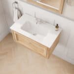 Wandhängendes Badezimmermöbel 80 cm aus Natureiche mit Landhausfront und Keramikwaschtisch