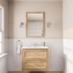 Wandhängendes Badezimmermöbel 80 cm aus Natureiche mit Landhausfront und zwei Softclose-Schubladen
