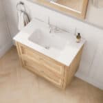 Wandhängendes Badezimmermöbel 80 cm aus Natureiche mit Landhausfront und zwei Softclose-Schubladen