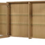 Spiegelschrank mit 2 Glasböden und zwei Türen aus massiver Natureiche 120 cm