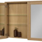 Spiegelschrank mit 2 Glasböden und zwei Türen aus massiver Natureiche 120 cm
