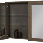 Spiegelschrank mit 2 Glasböden und zwei Türen aus massiver dunkler Eiche 120 cm