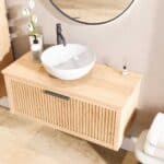 Wandhängendes Badezimmermöbel 100 cm aus Natureiche mit eine Schublade und massive Eichenholzplatte (luxuriös)