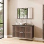 Wandhängendes Badezimmermöbel 120 cm aus dunkler Eiche mit zwei Schubladen und Granitplatte