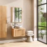 Wandhängendes Badezimmermöbel 70 cm aus Natureiche mit eine Schublade und massive Eichenholzplatte (luxuriös)
