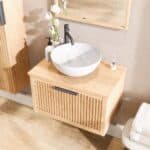 Wandhängendes Badezimmermöbel 70 cm aus Natureiche mit eine Schublade und massive Eichenholzplatte (luxuriös)