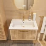 Wandhängendes Badezimmermöbel 70 cm aus Natureiche mit eine Schublade und matt-weißer Mineralguss-Waschtisch (design)