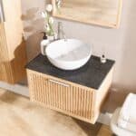 Wandhängendes Badezimmermöbel 70 cm aus Natureiche mit eine Schublade und Granitplatte