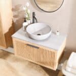 Wandhängendes Badezimmermöbel 80 cm aus Natureiche mit eine Schublade und graue Kalksteinplatte