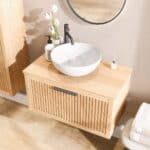 Wandhängendes Badezimmermöbel 80 cm aus Natureiche mit eine Schublade und massive Eichenholzplatte (elegant)