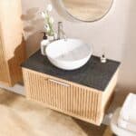 Wandhängendes Badezimmermöbel 80 cm aus Natureiche mit eine Schublade und Granitplatte