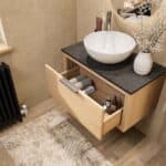 Wandhängendes Badezimmermöbel 80 cm aus Natureiche mit eine Schublade und Granitplatte (Top-Qualität)