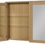 Spiegelschrank mit 2 Glasböden und zwei Türen aus massiver Natureiche 120 cm