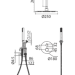 Stilvolles thermostatisches Unterputz-Duschsystem in gebürstetem Kupfer mit PVD-Beschichtung, Kopfbrause Ø25 cm und separatem Handbrausenset. Für Deckenmontage ausgeführt. Erhältlich in 5 Farben und mit 5 Jahren Garantie.