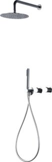 Luxuriöses thermostatisches Unterputz-Duschsystem in Chrom mit einer großzügigen Kopfbrause von Ø25 cm und einer separaten Handbrause. Ausgeführt mit Wandanschluss. Erhältlich in 5 Farben und geliefert mit 5 Jahren Garantie.