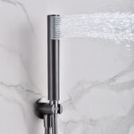 Luxuriöses thermostatisches Unterputz-Duschsystem in Black Gun Metal mit PVD-Beschichtung, Kopfbrause Ø25 cm und separatem Handbrausenset. Wandanschluss. Erhältlich in 6 Farben und mit 5 Jahren Garantie.