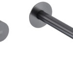 Moderne Waschtischarmatur Wandmontage in Black Gun Metal, für die Montage über Waschtisch oder Aufsatzwaschbecken. Mit langlebiger PVD-Beschichtung. Mit 5 Jahren Garantie und in 5 Farben erhältlich.