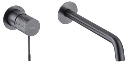 Moderne Waschtischarmatur Wandmontage in Black Gun Metal, für die Montage über Waschtisch oder Aufsatzwaschbecken. Mit langlebiger PVD-Beschichtung. Mit 5 Jahren Garantie und in 5 Farben erhältlich.