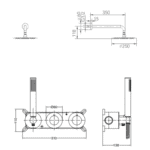 Stilvolles thermostatisches Unterputz-Duschsystem in gebürstetem Kupfer mit PVD-Beschichtung, einer Kopfbrause von Ø25 cm und einer separaten Handbrause. Ausgeführt mit Wandanschluss. Erhältlich in 5 Farben und geliefert mit 5 Jahren Garantie.