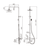 Modernes Aufputz-Duschsystem in gebürstetem Nickel, thermostatischer Duscharmatur und Kopfbrause Ø20 cm. Inklusive verstellbarer Handbrause. Erhältlich in 6 Farben und mit 5 Jahren Garantie.