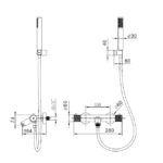 Thermostatische Bad-/Duscharmatur in gebürstetem Kupfer mit langlebiger PVD-Beschichtung. Geliefert als Komplettset mit Handbrause, Brauseschlauch und Wandhalter. Erhältlich in 5 Farben.
