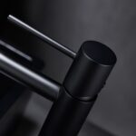Moderne erhöhte Waschtischarmatur in Schwarz, ideal für Badmöbel mit Aufsatzwaschbecken, als Komplettset inklusive passendem Click-Clack-Verschluss  Der Click-Clack-Verschluss lässt sich durch Drücken einfach öffnen und schließen. Mit 5 Jahren Garantie un