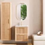 Wandhängendes Badezimmermöbel 60 cm aus Natureiche mit Riffelfront und zwei Softclose-Schubladen