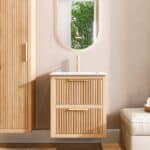 Wandhängendes Badezimmermöbel 60 cm aus Natureiche mit Riffelfront und zwei Softclose-Schubladen