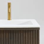 Dunkeleiche Badezimmermöbel 200 cm mit glatter Front, Innenschublade und doppeltem Solid-Surface-Waschtisch