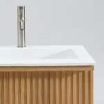 Natureiche Badezimmermöbel 200 cm mit glatter Front, Innenschublade und doppeltem Solid-Surface-Waschtisch
