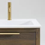 Wandhängendes Badezimmermöbel 200 cm aus dunkler Eiche mit zwei Schubladen und matt-weißer Solid Surface-Waschtisch