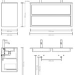 Wandhängendes Badezimmermöbel 120 cm aus dunkler Eiche mit zwei Schubladen und Beton-beiger Waschtisch (wandhängend)