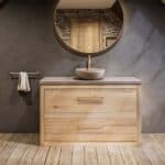 Landhaus-Badezimmermöbel 130 cm aus Massiveiche mit beigem Betonwaschtisch und passendem Becken