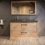 Landhaus-Badezimmermöbel 130 cm aus Massiveiche mit Granitplatte und doppeltem Waschbecken